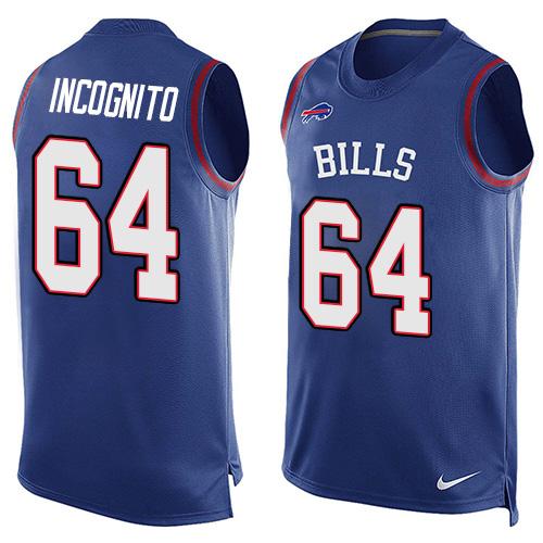  Bills #64 Richie Incognito Royal Blue Team Color Men's Stitched NFL Limited Tank Top Jersey